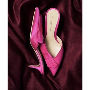 Gianvito Rossi Kyoto Pink Satin Bow Mules Pointed Toe Heels EU 38.5 US 8.5